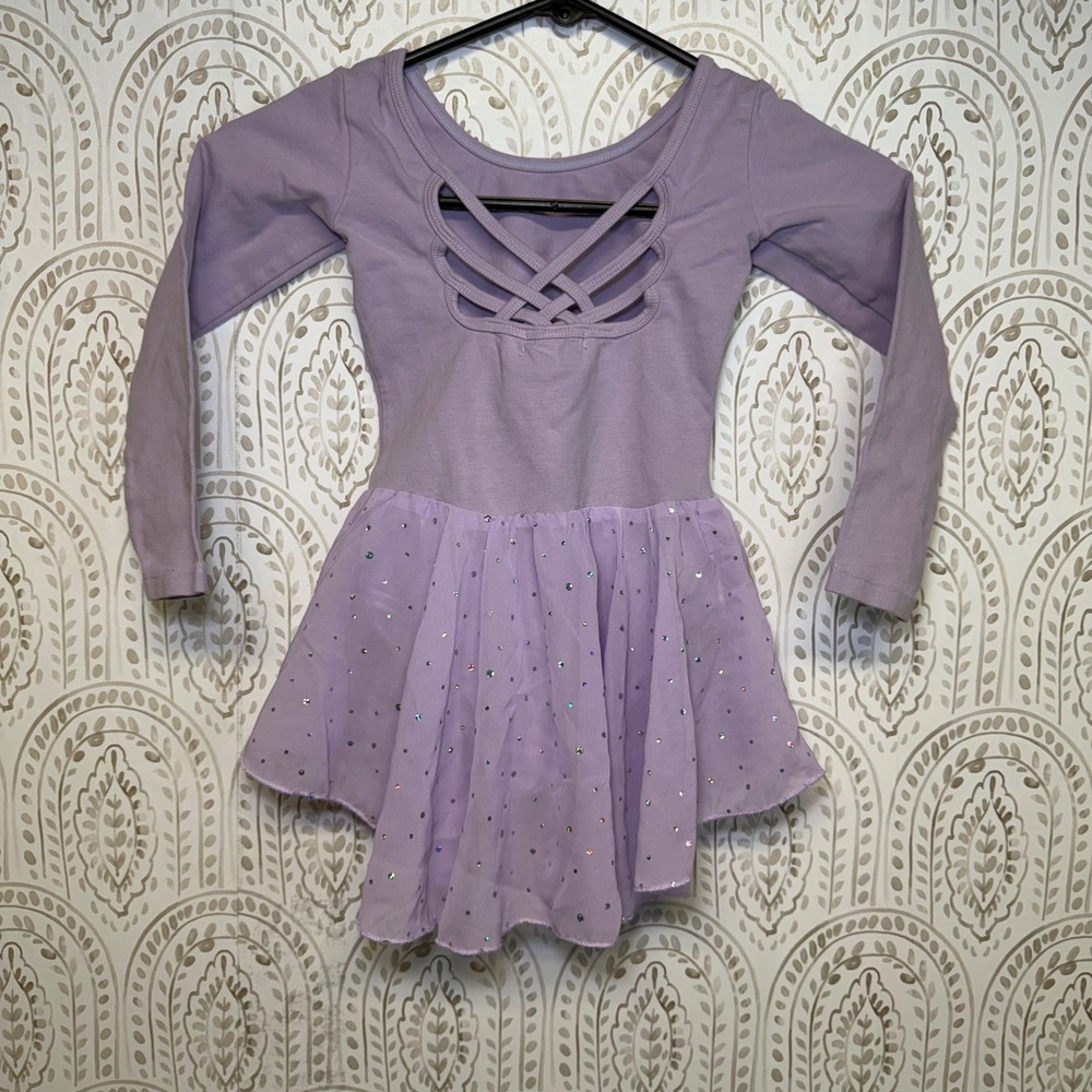 Arshiner Girls Lavender Long Sleeve Rhinestone Ballet Dance Leotard Dress 130 S - Picture 2 of 7